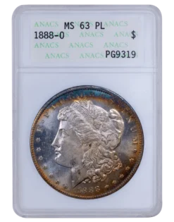 1888-O Morgan Silver Dollar ANACS MS63 PL Soapbox