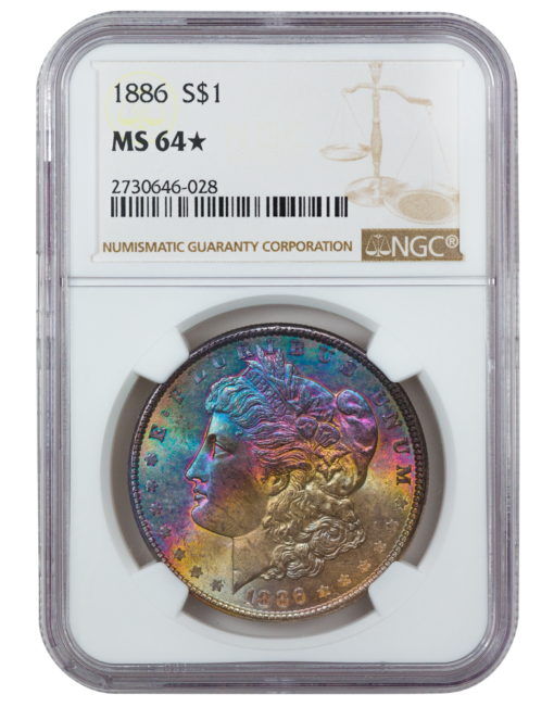 1886 Morgan Silver Dollar NGC MS64★ Toned