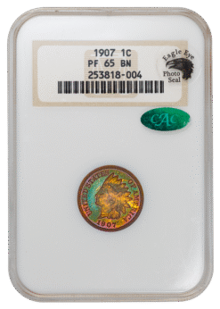 1907 Indian Head Cent NGC PF65BN CAC Toned