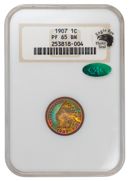 1907 Indian Head Cent NGC PF65BN CAC Toned