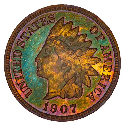 1907 Indian Head Cent NGC PF65BN CAC Toned