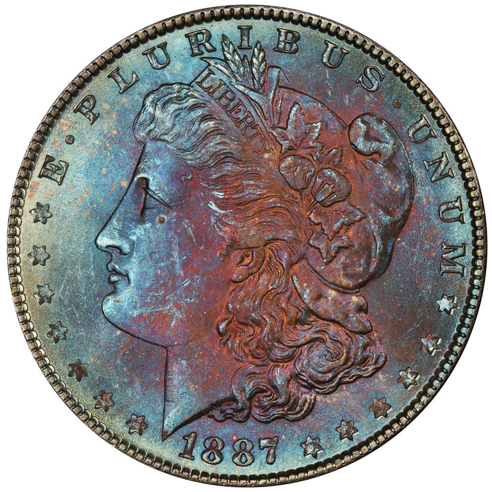 1887 Morgan Silver Dollar PCGS MS63 Dual Sided Toned